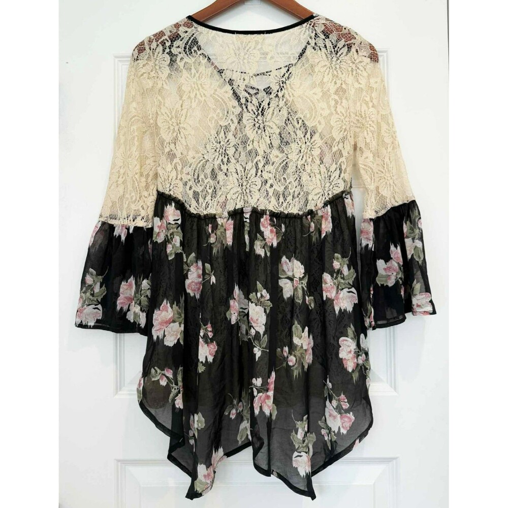 RYU Vintage Y2K Women's Sheer Lace Trim Fairy Grunge Coquette Shirt Top sz. S - Picture 2 of 8